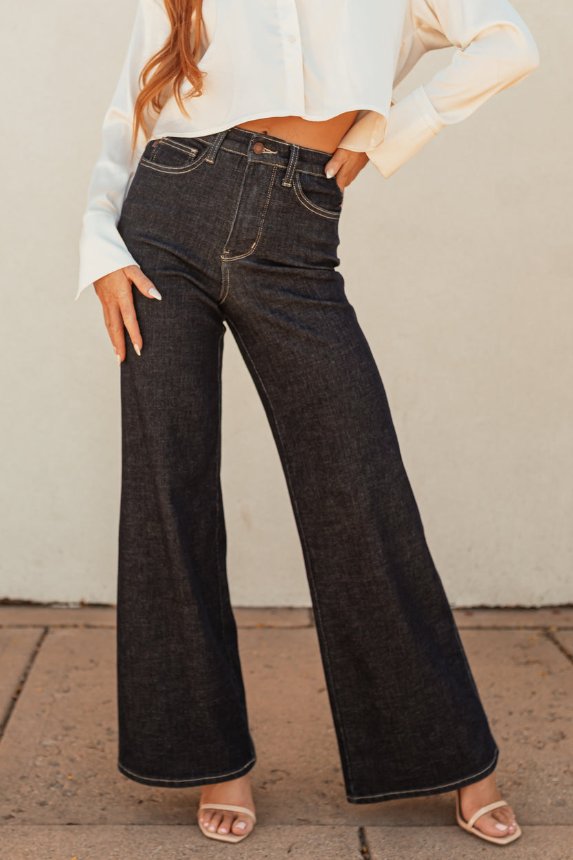 Judy Blue Dark Wash Tummy Control Wide Leg Jeans