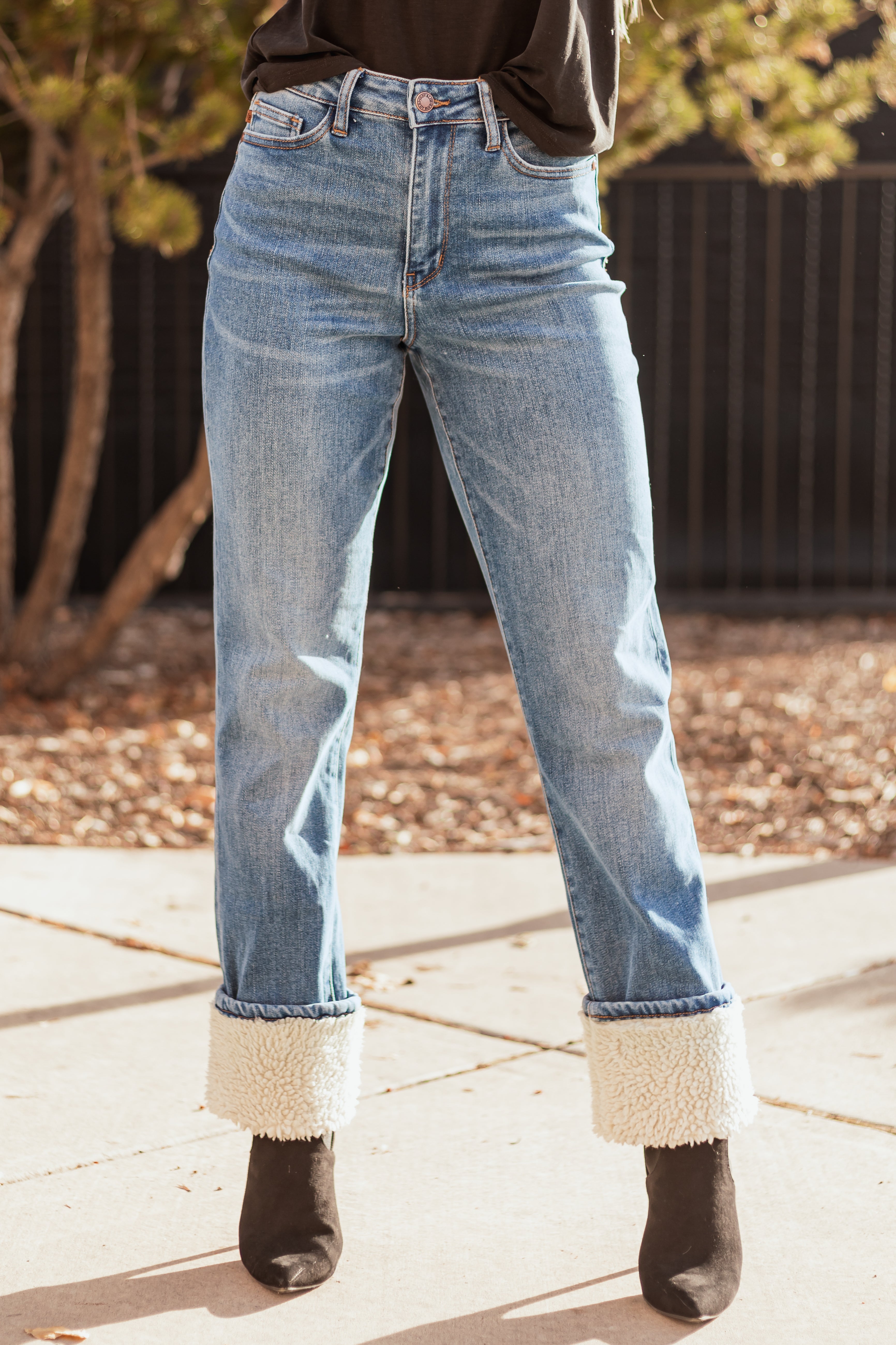 Judy Blue Faux Shearling Cuff Straight Jeans