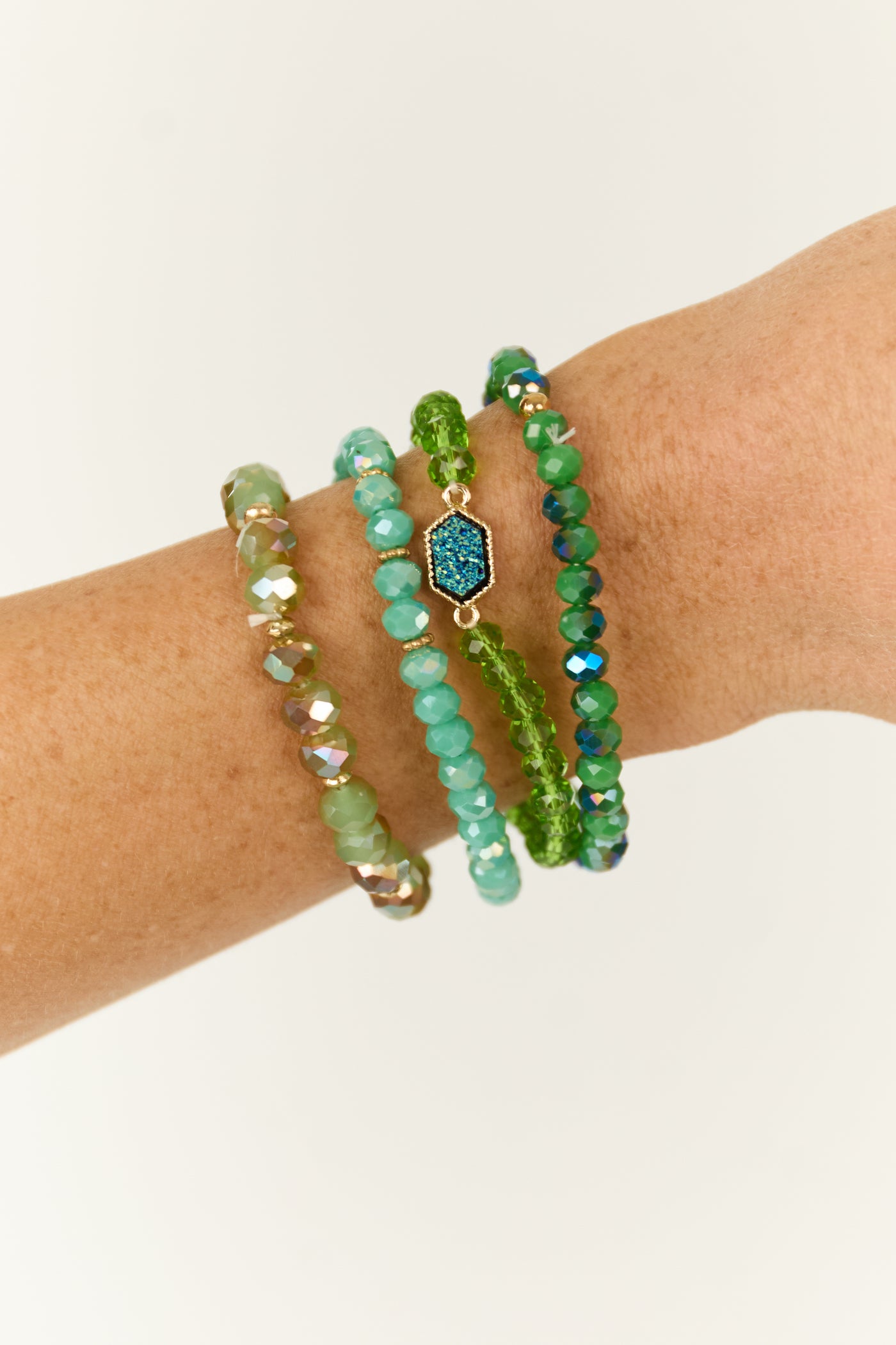 Jungle Green 4 Beaded Stretch Bracelet Set