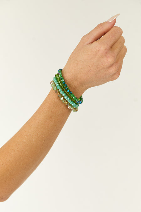 Jungle Green 4 Beaded Stretch Bracelet Set