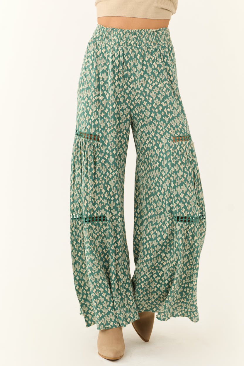 Juniper Cactus Print Smocked Waist Flowy Pants