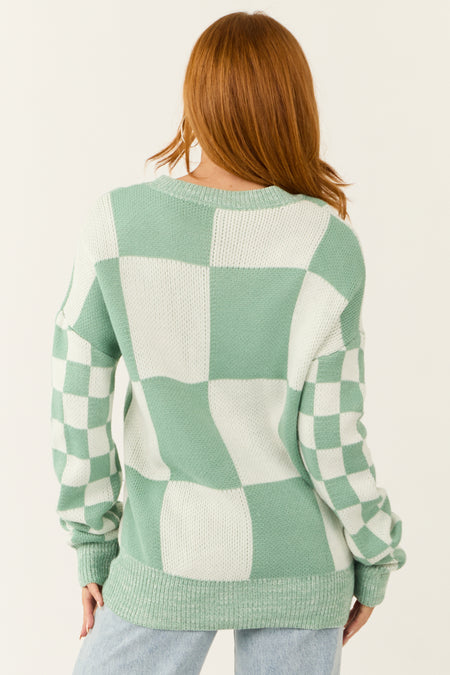 Juniper Checkered Print Drop Shoulder Knit Sweater