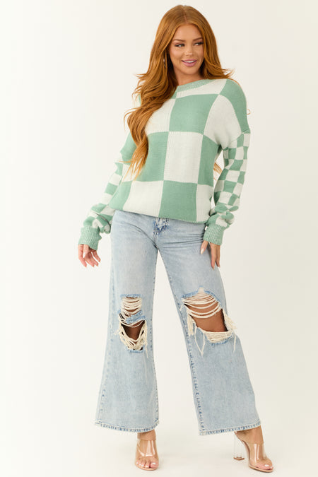 Juniper Checkered Print Drop Shoulder Knit Sweater