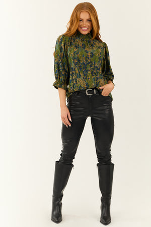 Juniper Floral Print Pleated Mock Neck Top