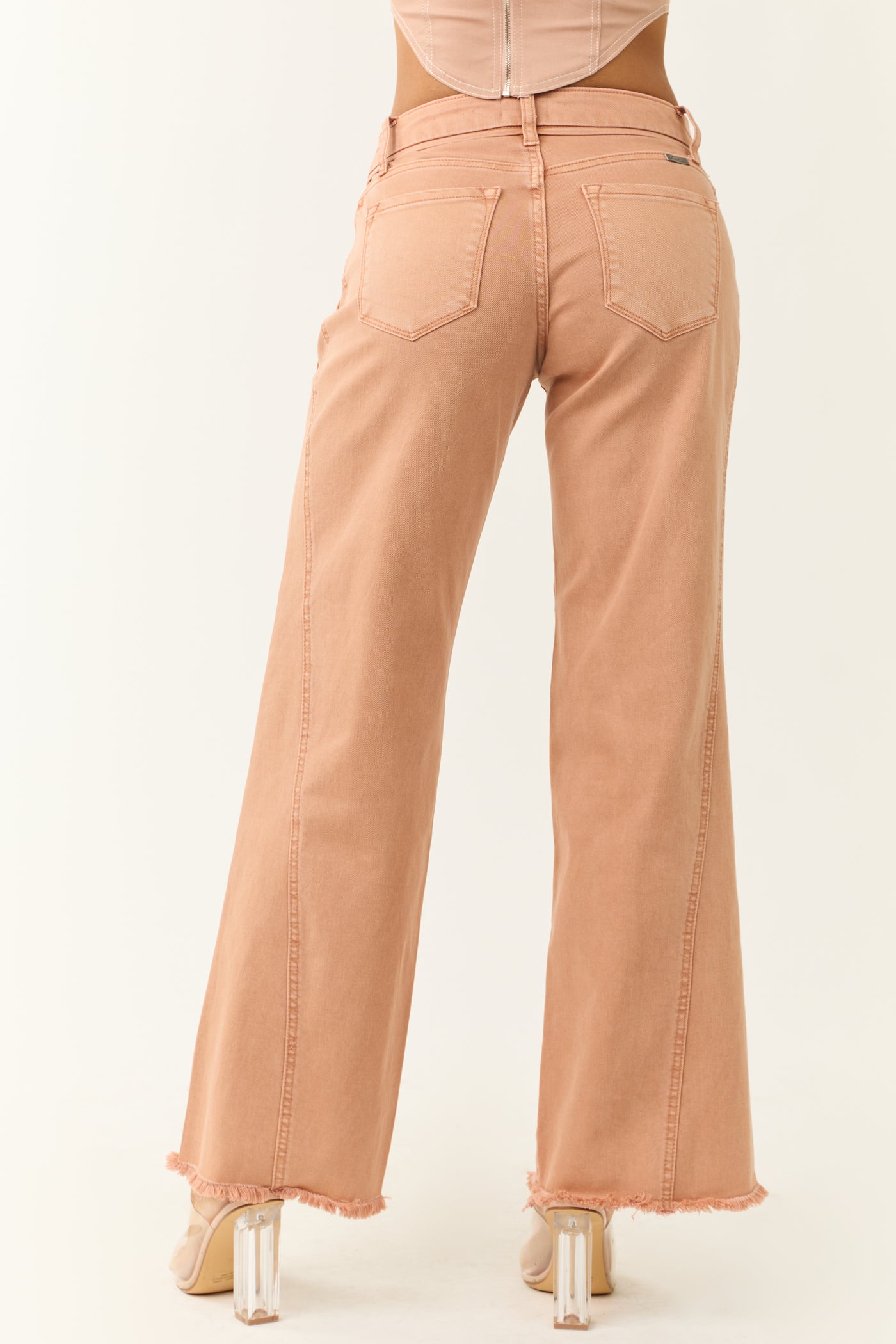 KanCan Apricot Wide Leg Frayed Hem Jeans