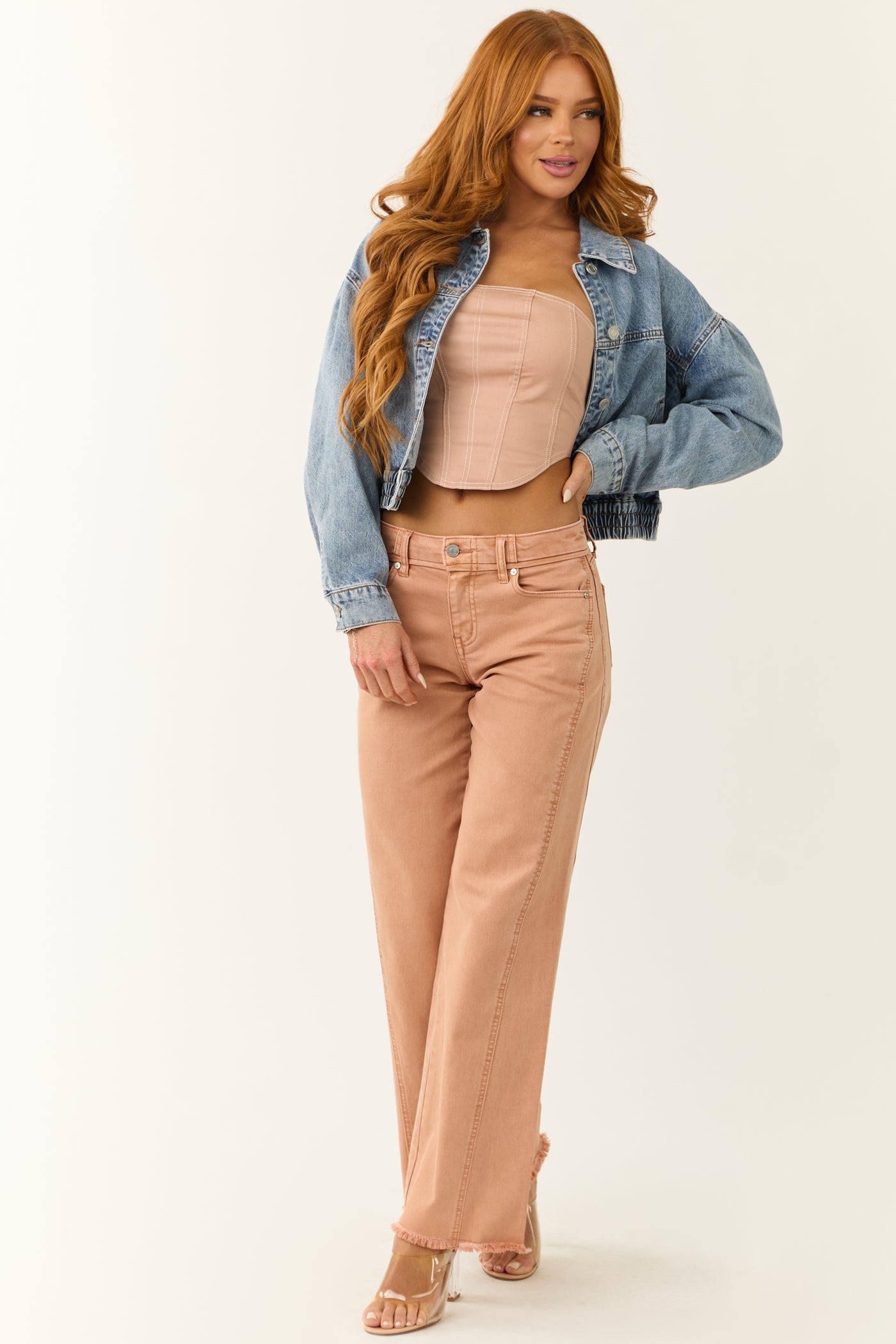 KanCan Apricot Wide Leg Frayed Hem Jeans