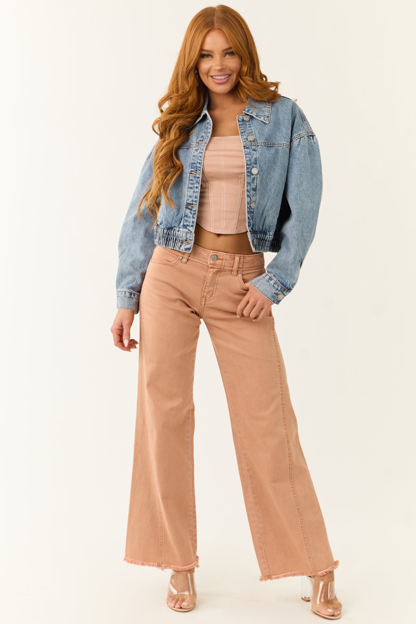 KanCan Apricot Wide Leg Frayed Hem Jeans