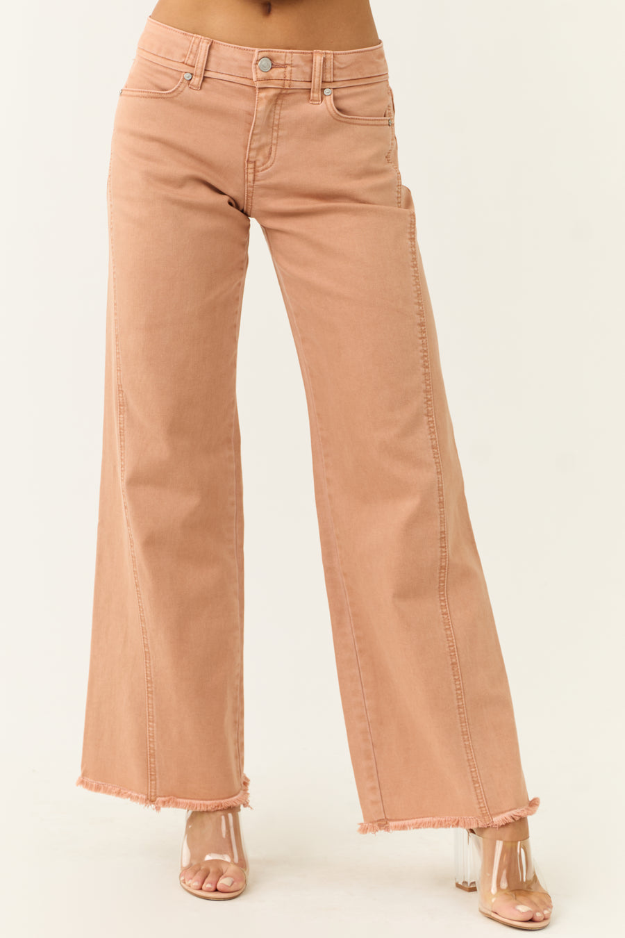 KanCan Apricot Wide Leg Frayed Hem Jeans