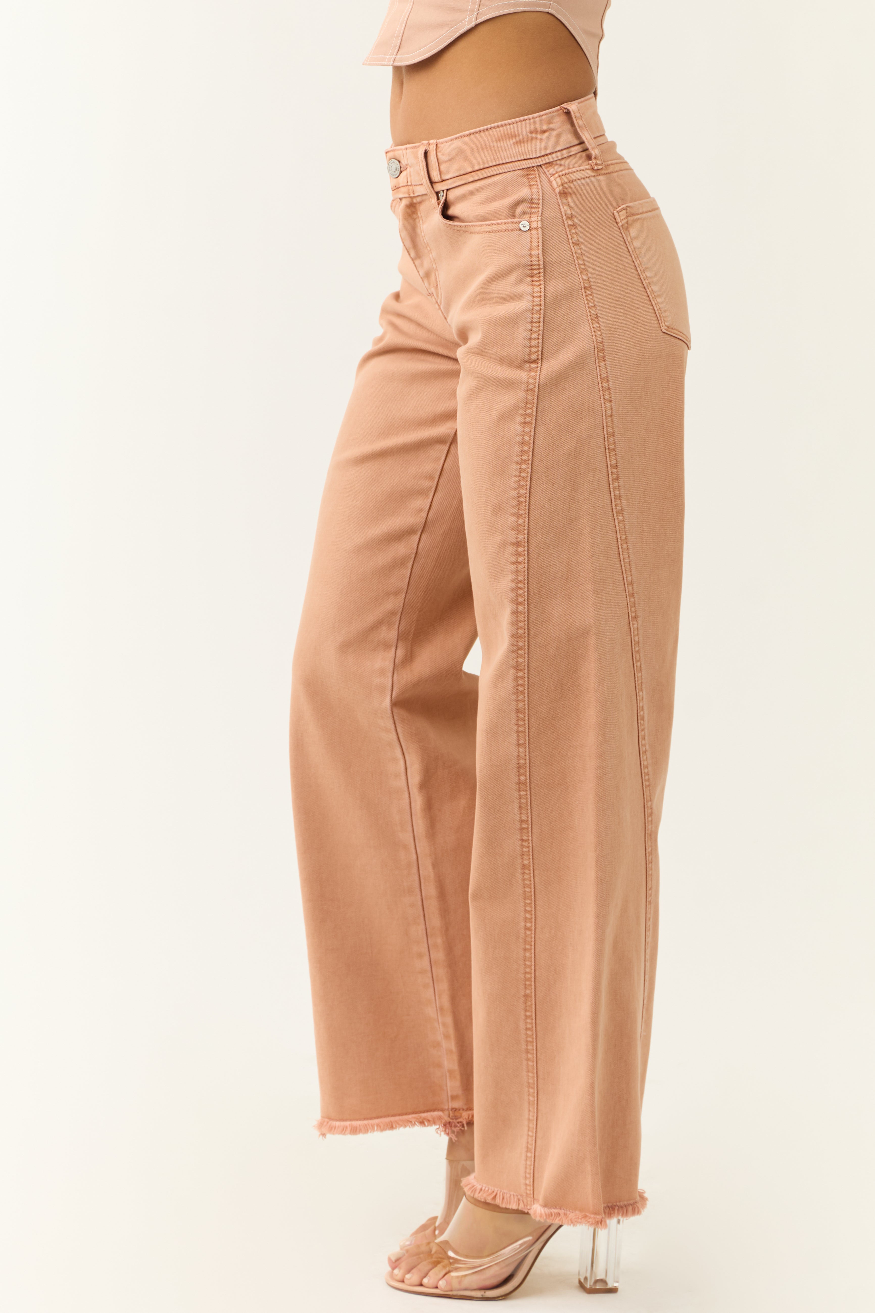 KanCan Apricot Wide Leg Frayed Hem Jeans