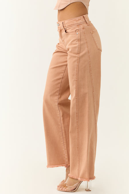 KanCan Apricot Wide Leg Frayed Hem Jeans