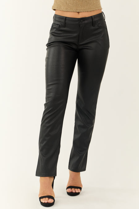 KanCan Black Faux Leather Ankle Slit Pants