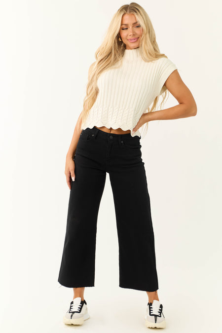 KanCan Black High Rise Wide Leg Cropped Jeans