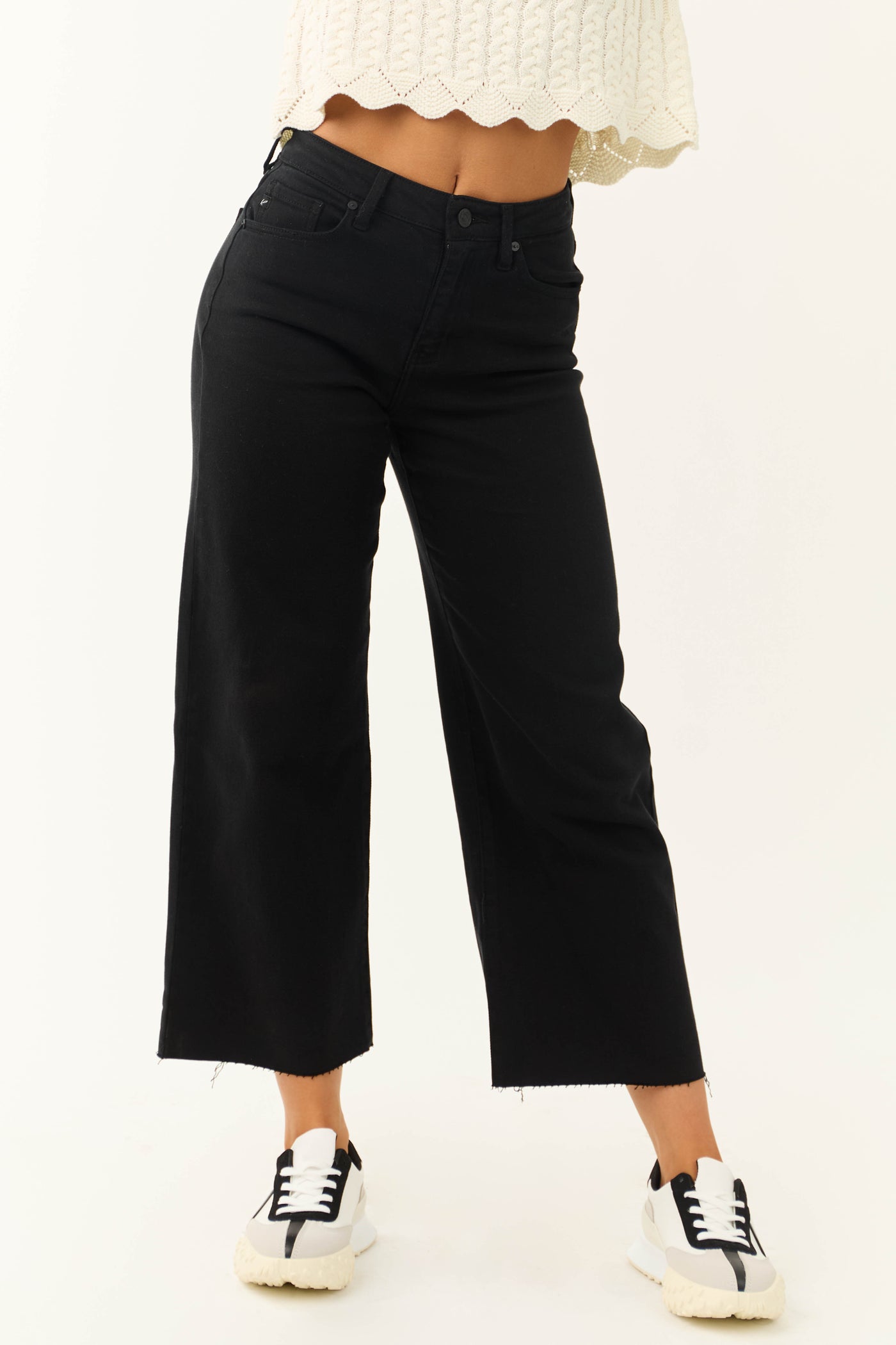 KanCan Black High Rise Wide Leg Cropped Jeans