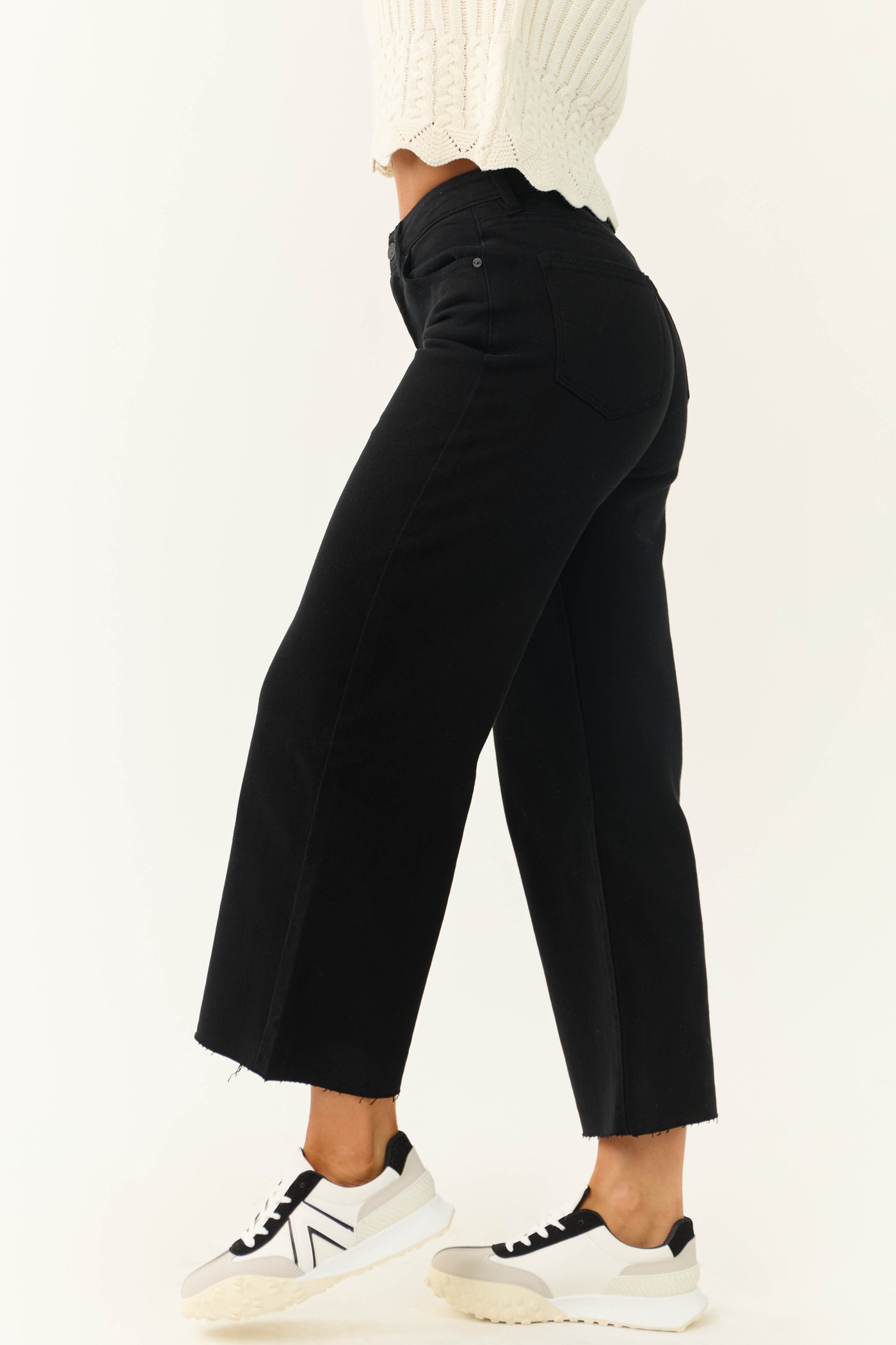 KanCan Black High Rise Wide Leg Cropped Jeans