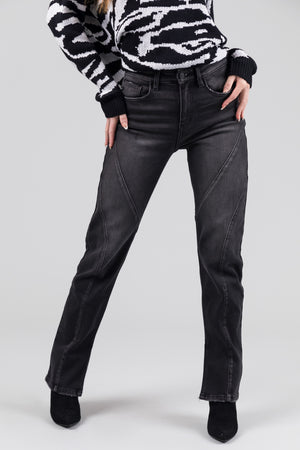 KanCan Black Straight Leg Seam Detail Jeans