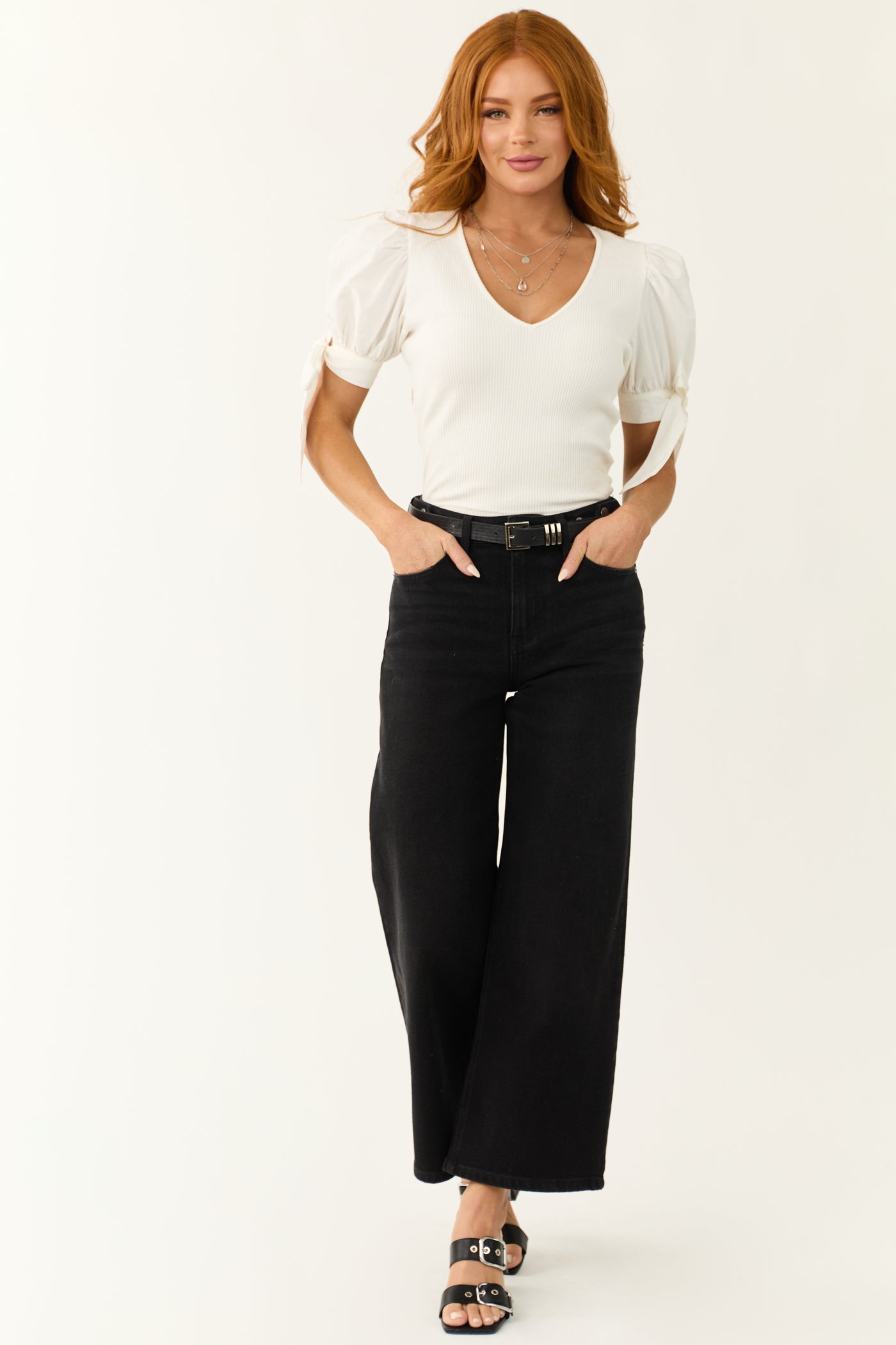 KanCan Black Ultra High Rise Cropped Wide Leg Jeans