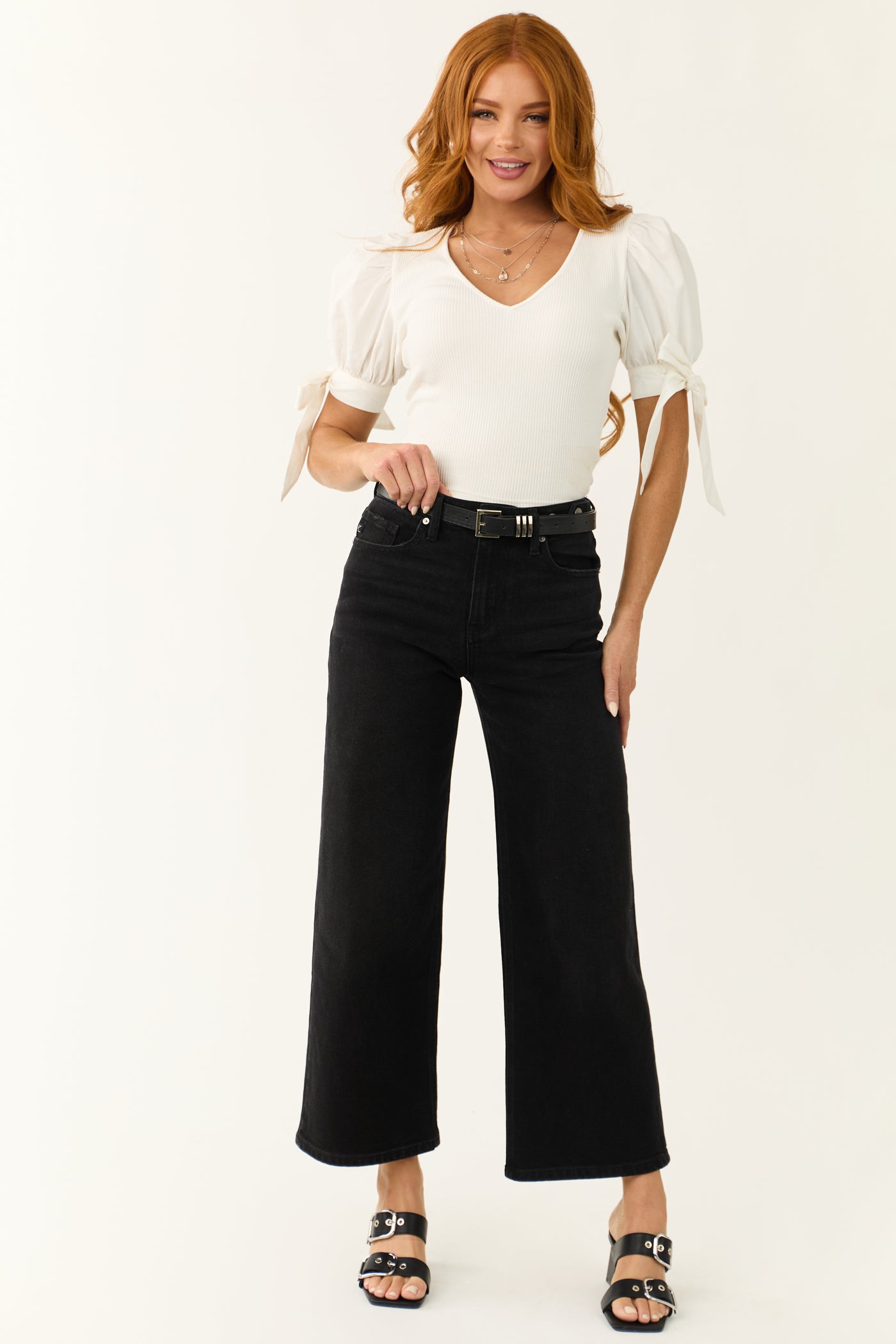 KanCan Black Ultra High Rise Cropped Wide Leg Jeans