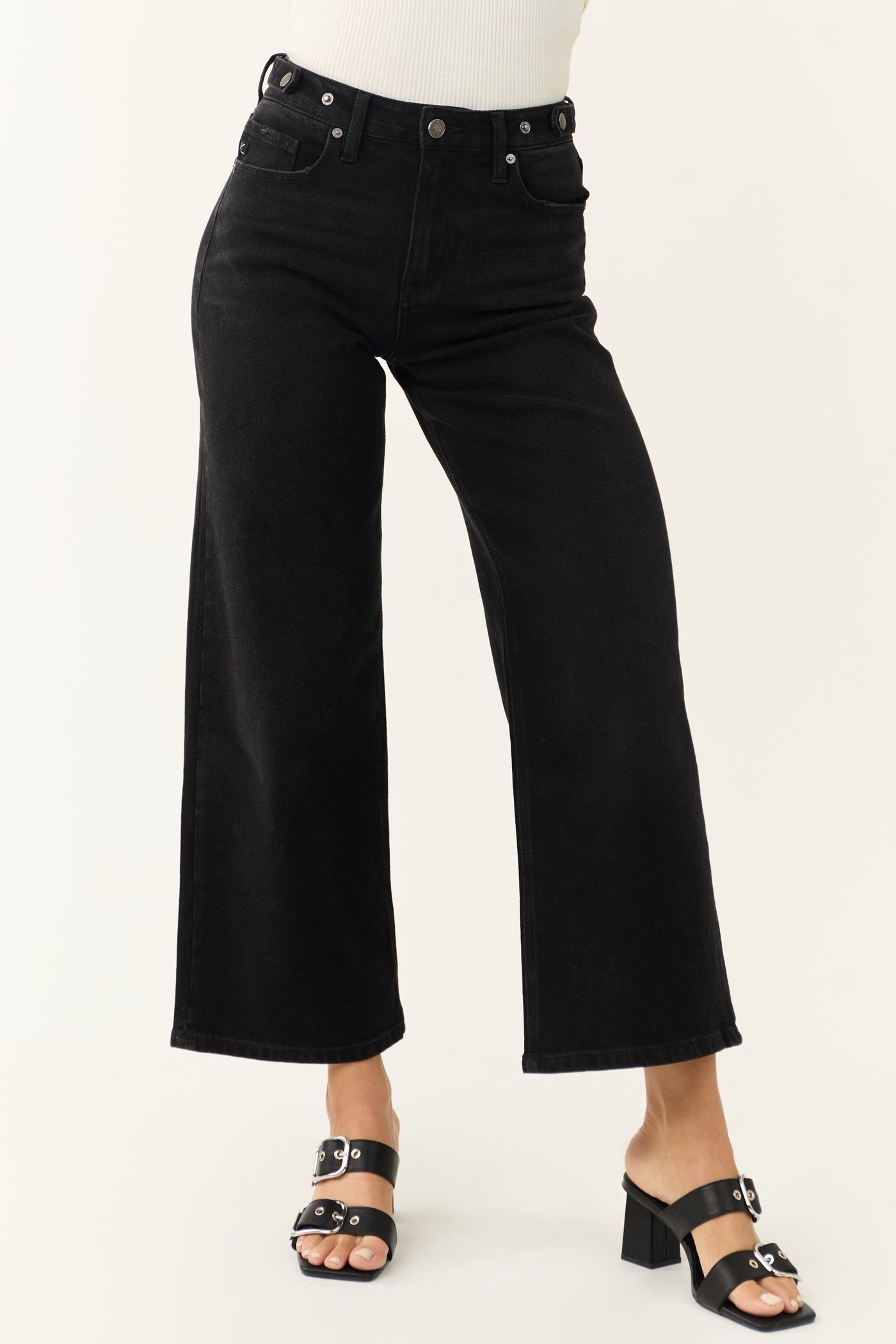 KanCan Black Ultra High Rise Cropped Wide Leg Jeans