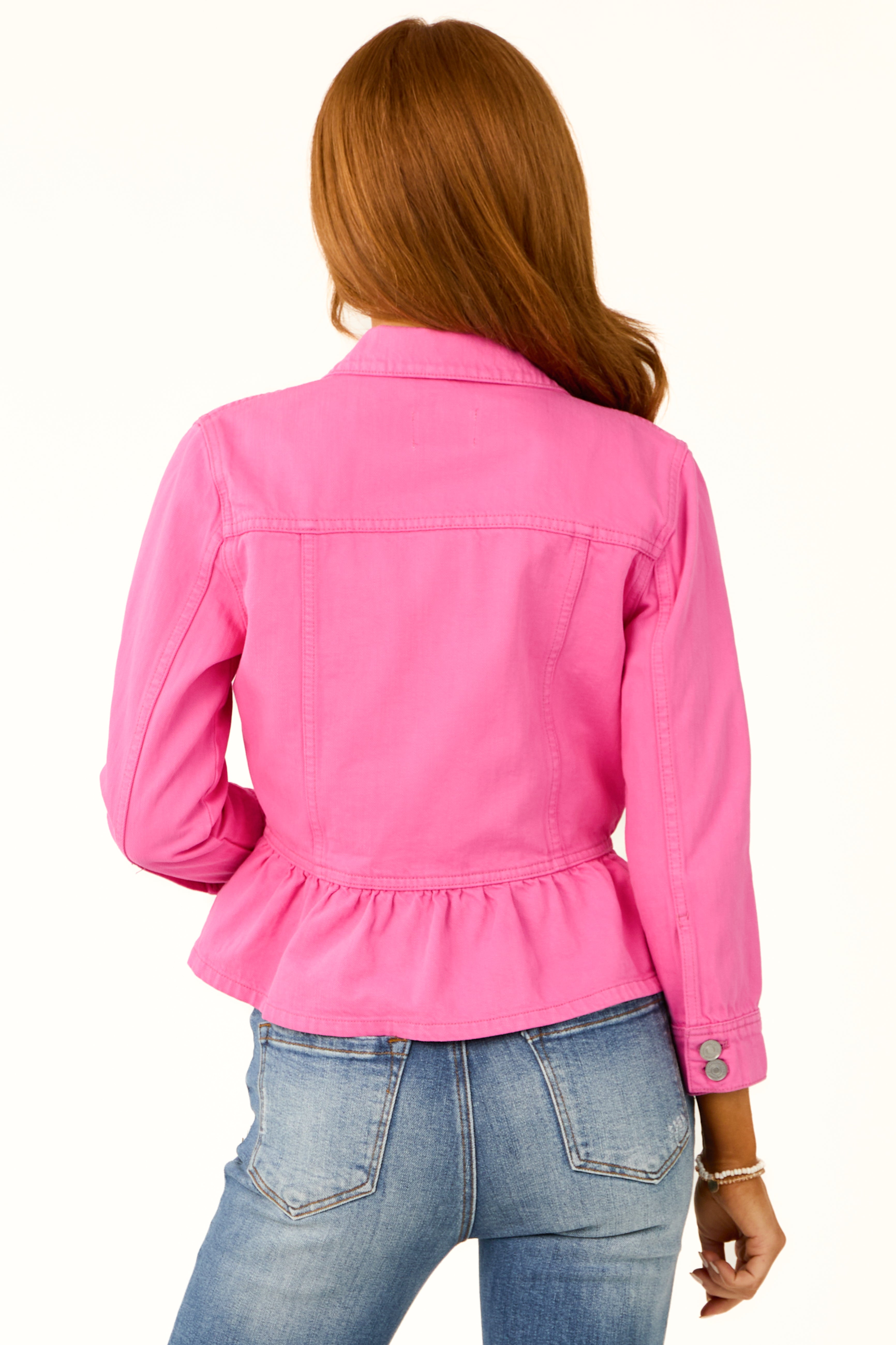 KanCan Bubblegum Denim Peplum Jacket