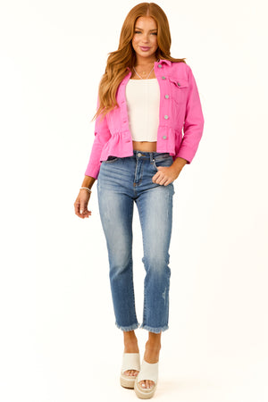 KanCan Bubblegum Denim Peplum Jacket