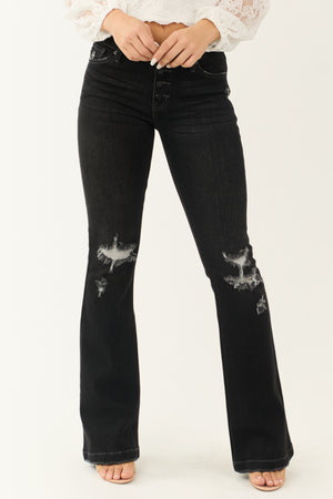 KanCan Charcoal Mid Rise Distressed Flare Jeans