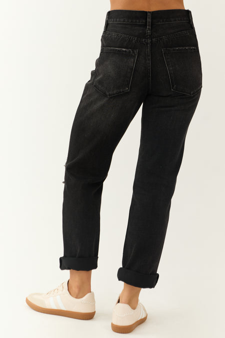 KanCan Charcoal Washed Distressed Straight Jeans