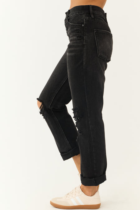 KanCan Charcoal Washed Distressed Straight Jeans