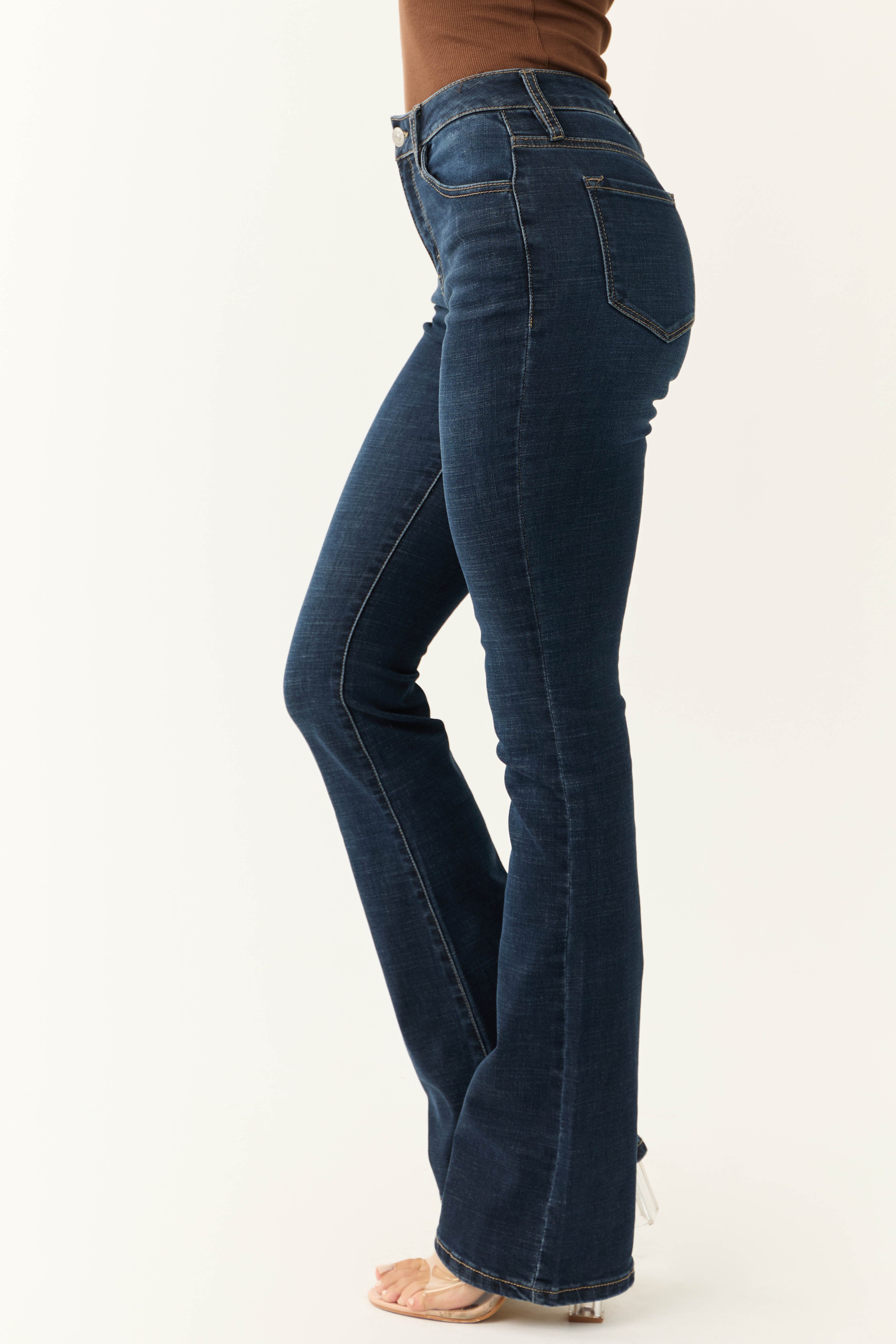 KanCan Dark Wash Flare Leg High Rise Jeans