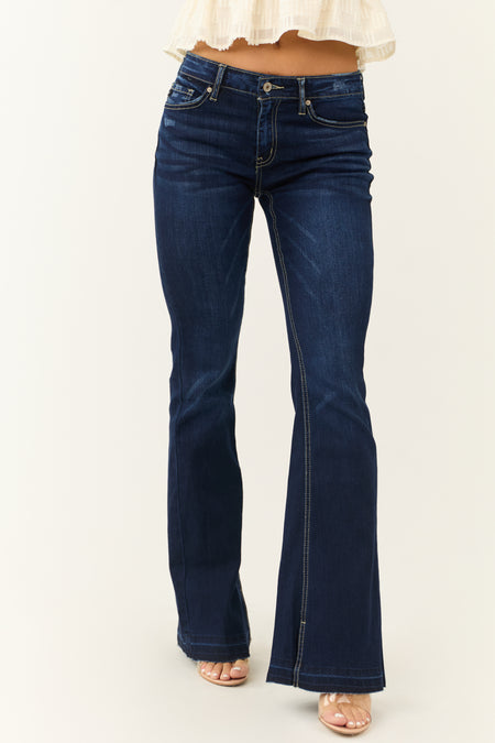 KanCan Dark Wash Flare Leg Mid Rise Jeans