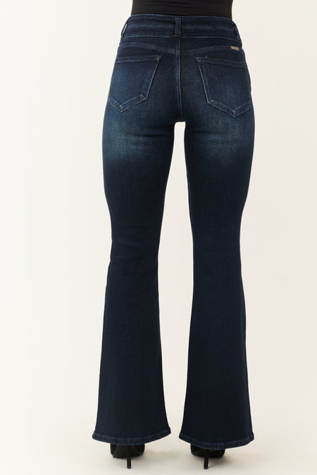 KanCan Dark Wash High Rise Double Button Flare Jeans