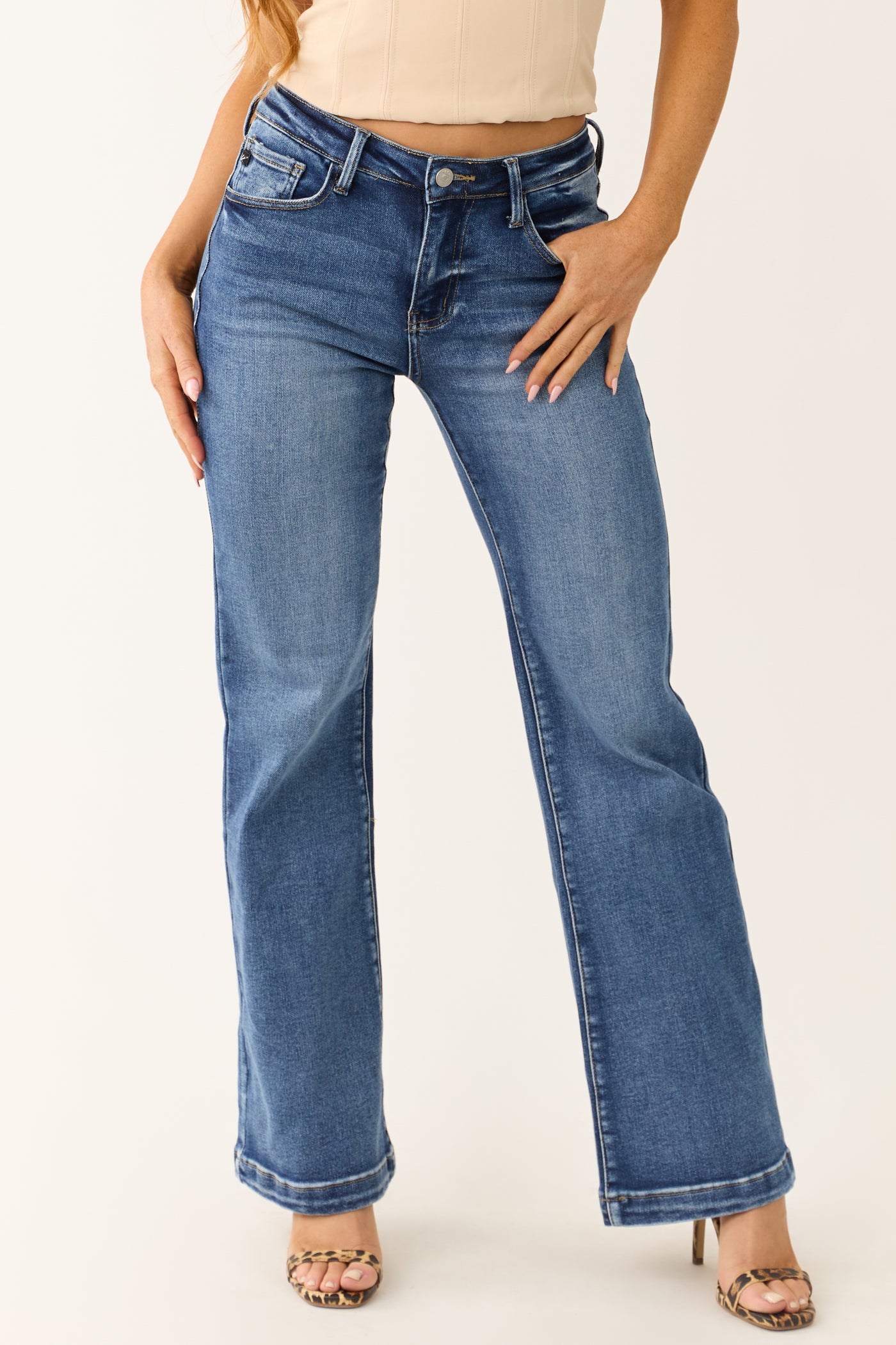 KanCan Dark Wash High Rise Wide Leg Flare Jeans