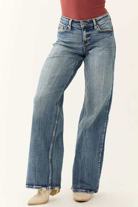 KanCan Dark Wash Mid Rise Wide Leg Jeans