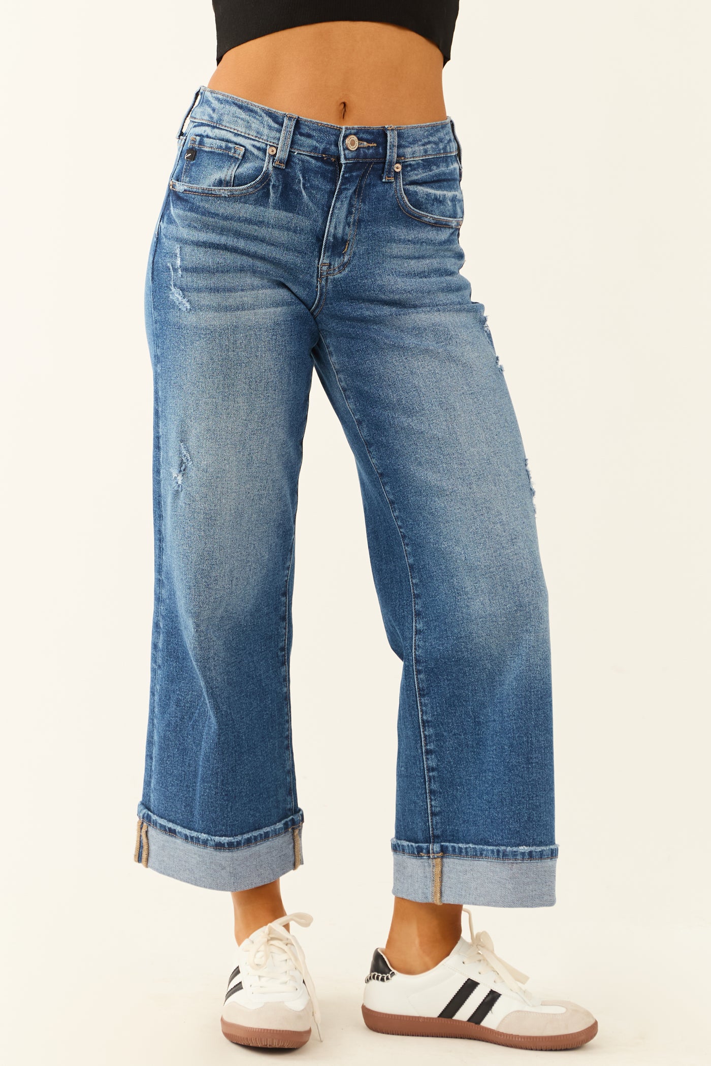 KanCan Dark Wash Wide Leg Crop High Rise Jeans