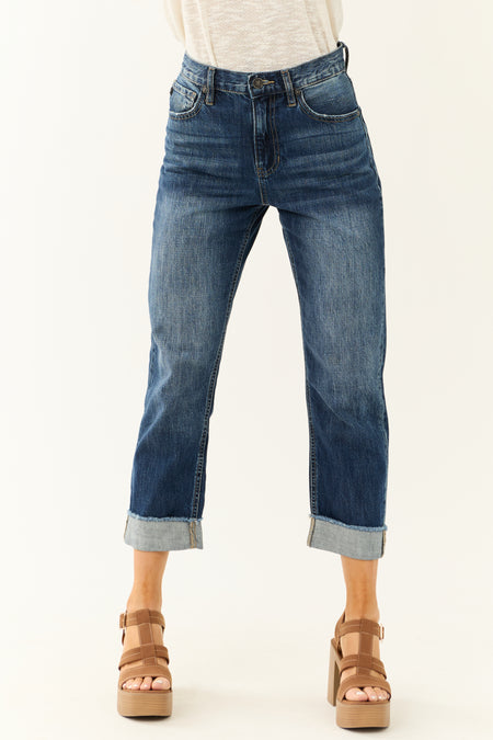 KanCan Dark Washed Rigid High Rise Straight Jeans