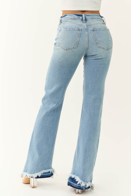 KanCan High Rise Flare Distressed Hem Jeans