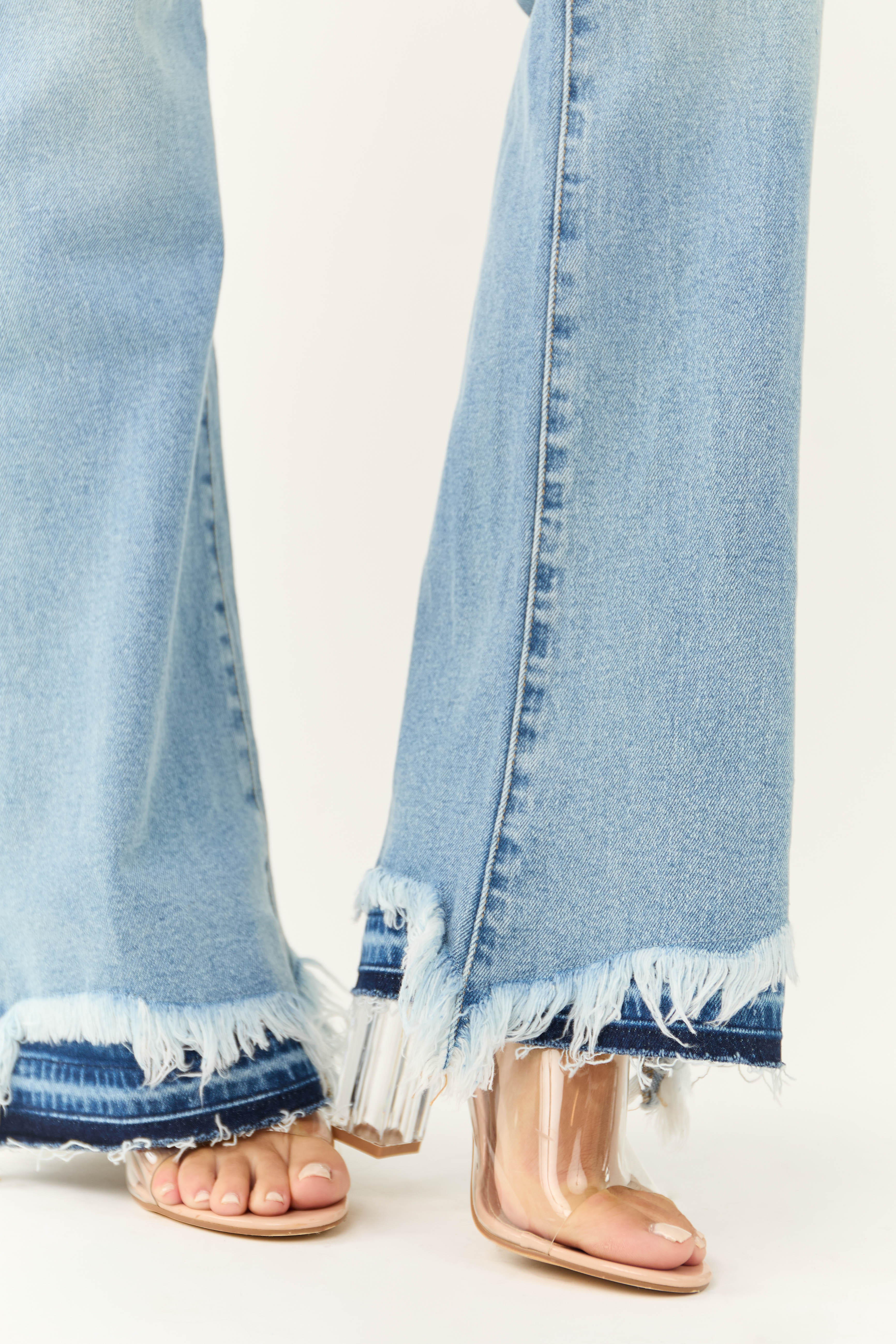 KanCan High Rise Flare Distressed Hem Jeans