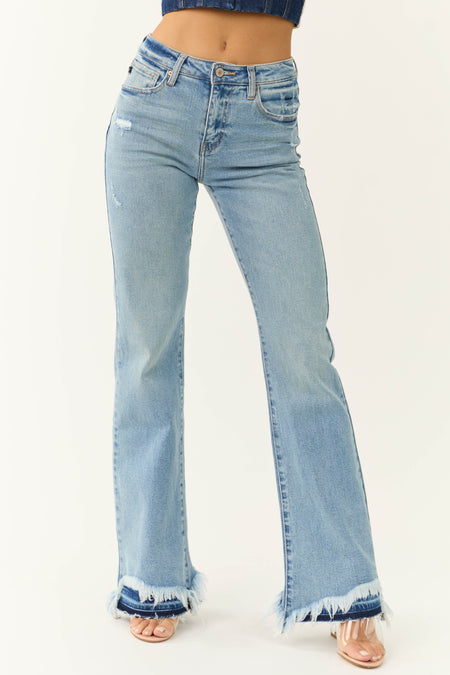 KanCan High Rise Flare Distressed Hem Jeans