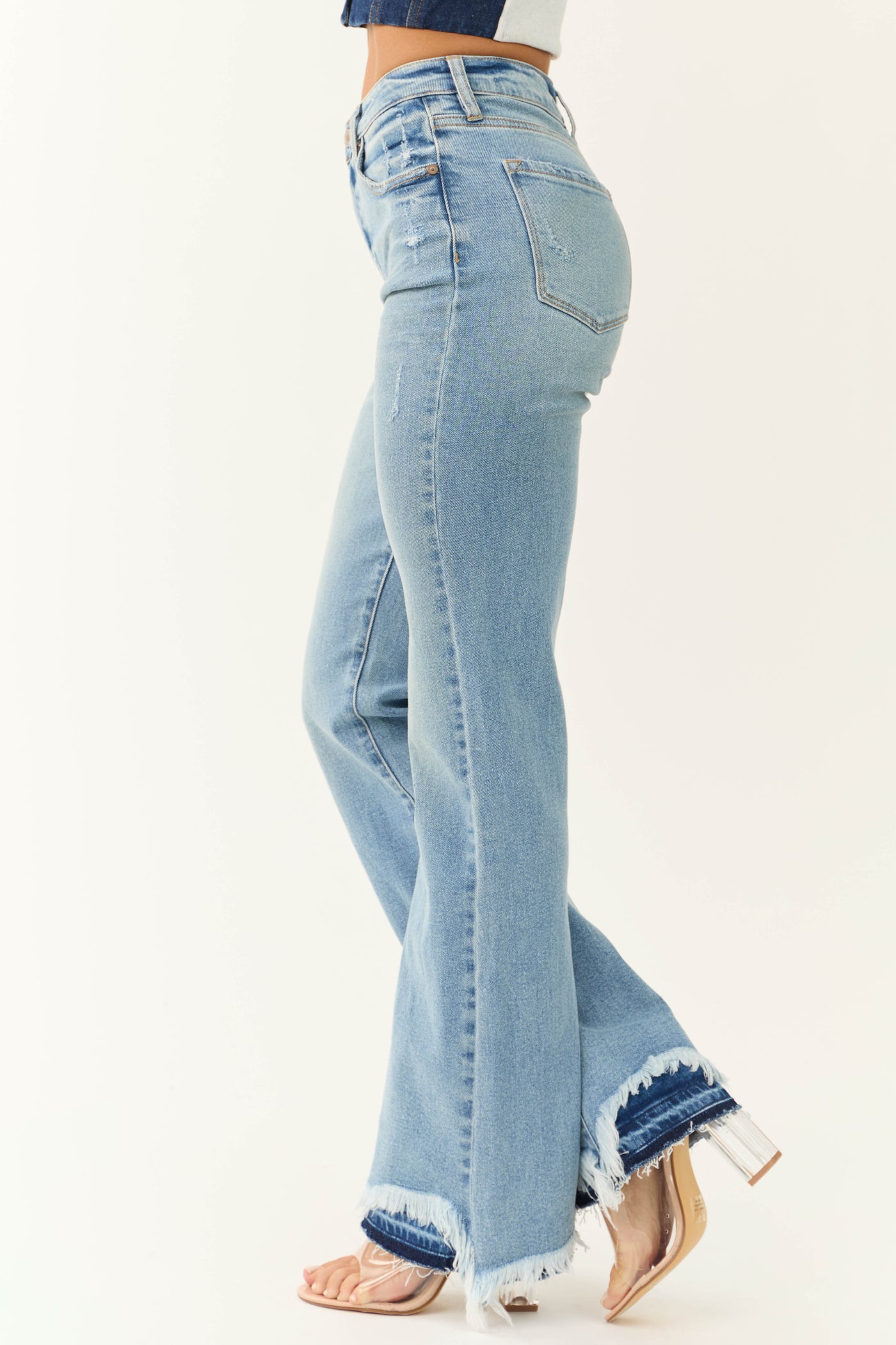 KanCan High Rise Flare Distressed Hem Jeans