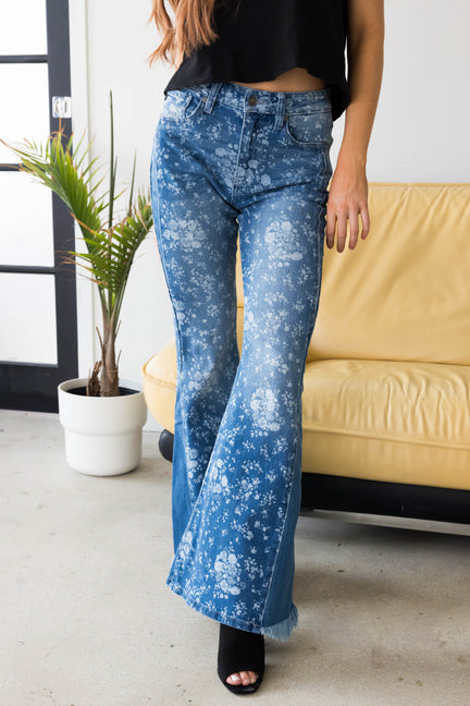 KanCan High Rise Floral Print Flare Jeans