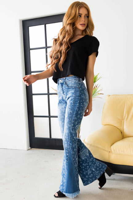 KanCan High Rise Floral Print Flare Jeans