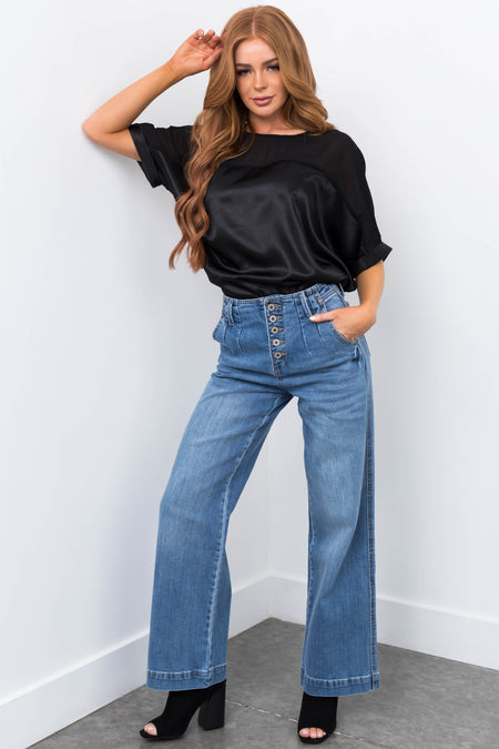 KanCan High Rise Wide Leg Button Up Jeans