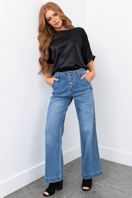 KanCan High Rise Wide Leg Button Up Jeans