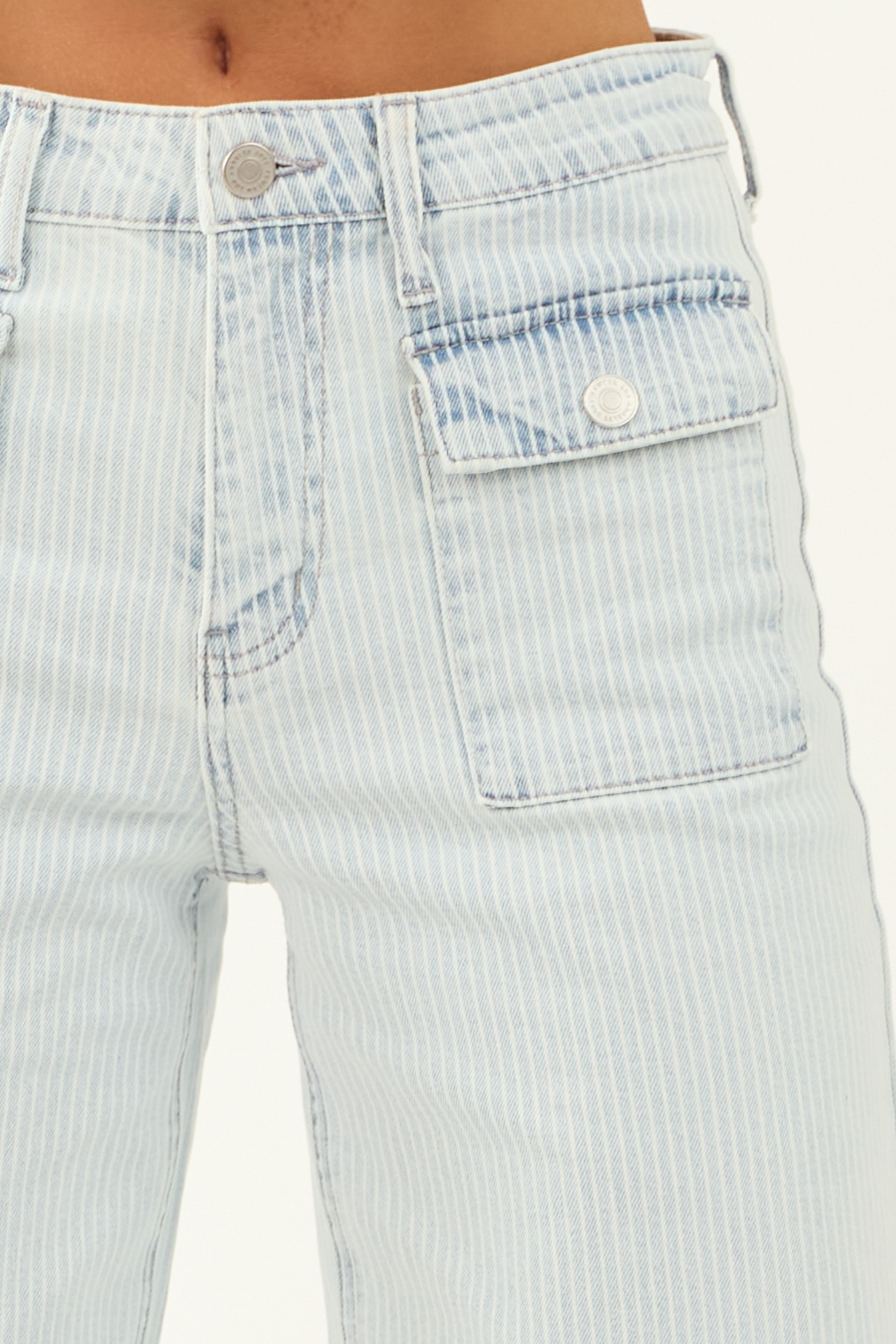 KanCan Light Pin Stripe Patch Pocket Crop Wide Jeans