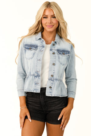 KanCan Light Wash Denim Peplum Jacket