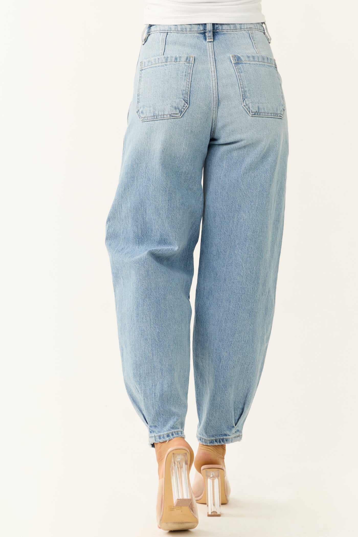 KanCan Light Wash High Rise Tapered Barrel Jeans