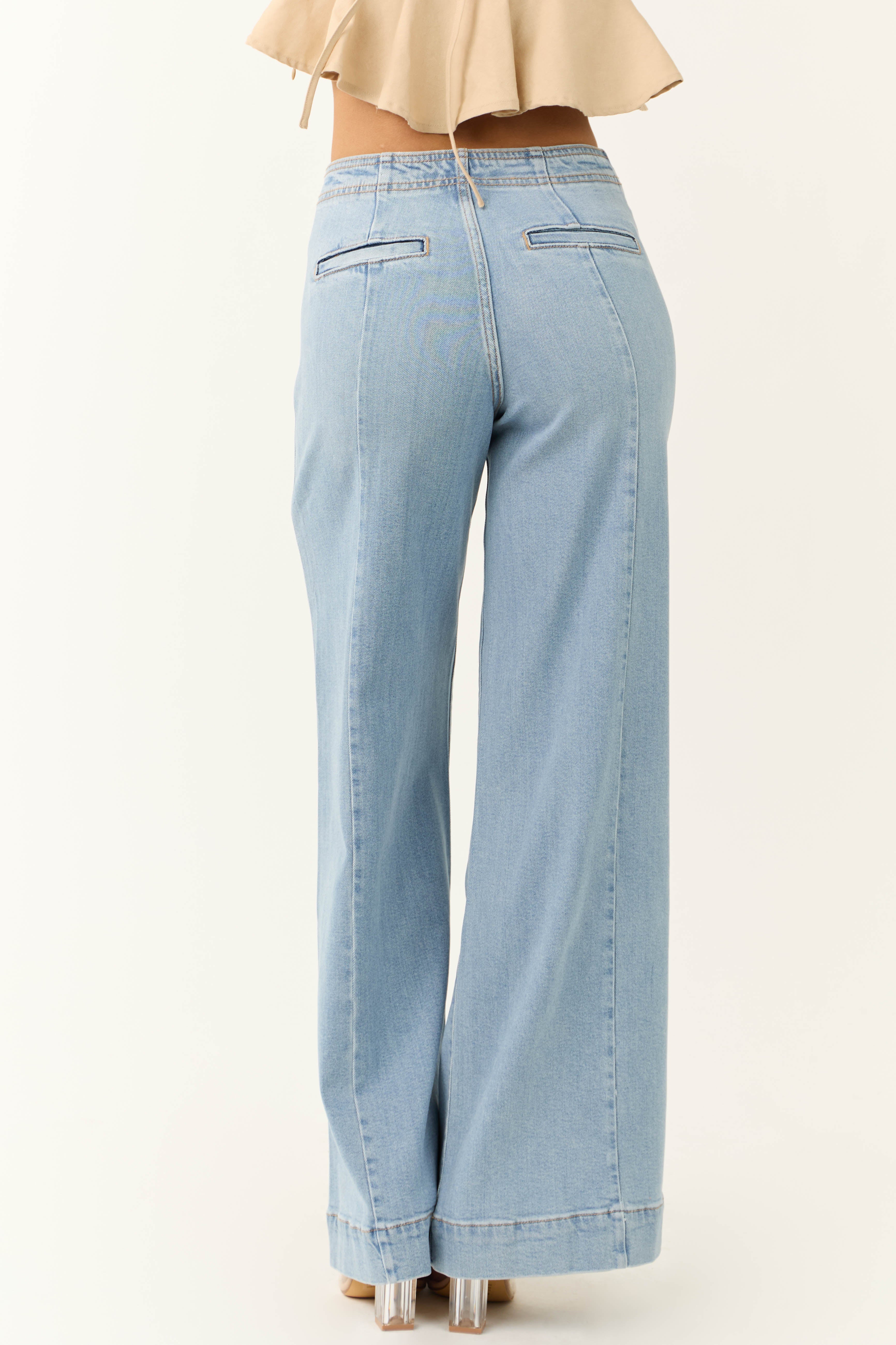 KanCan Light Wash Wide Leg Faux Pocket Jeans