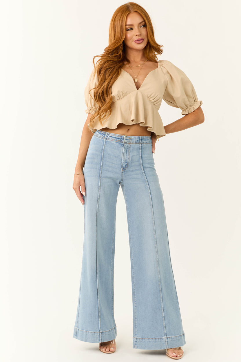 KanCan Light Wash Wide Leg Faux Pocket Jeans