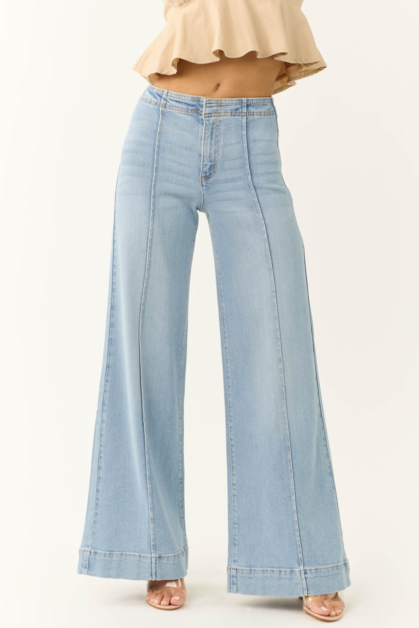 KanCan Light Wash Wide Leg Faux Pocket Jeans