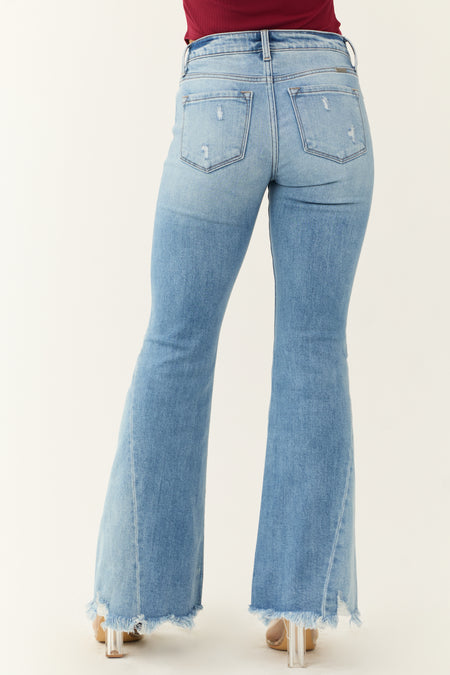 KanCan Medium Light Wash Sharkbite Hem Flare Jeans