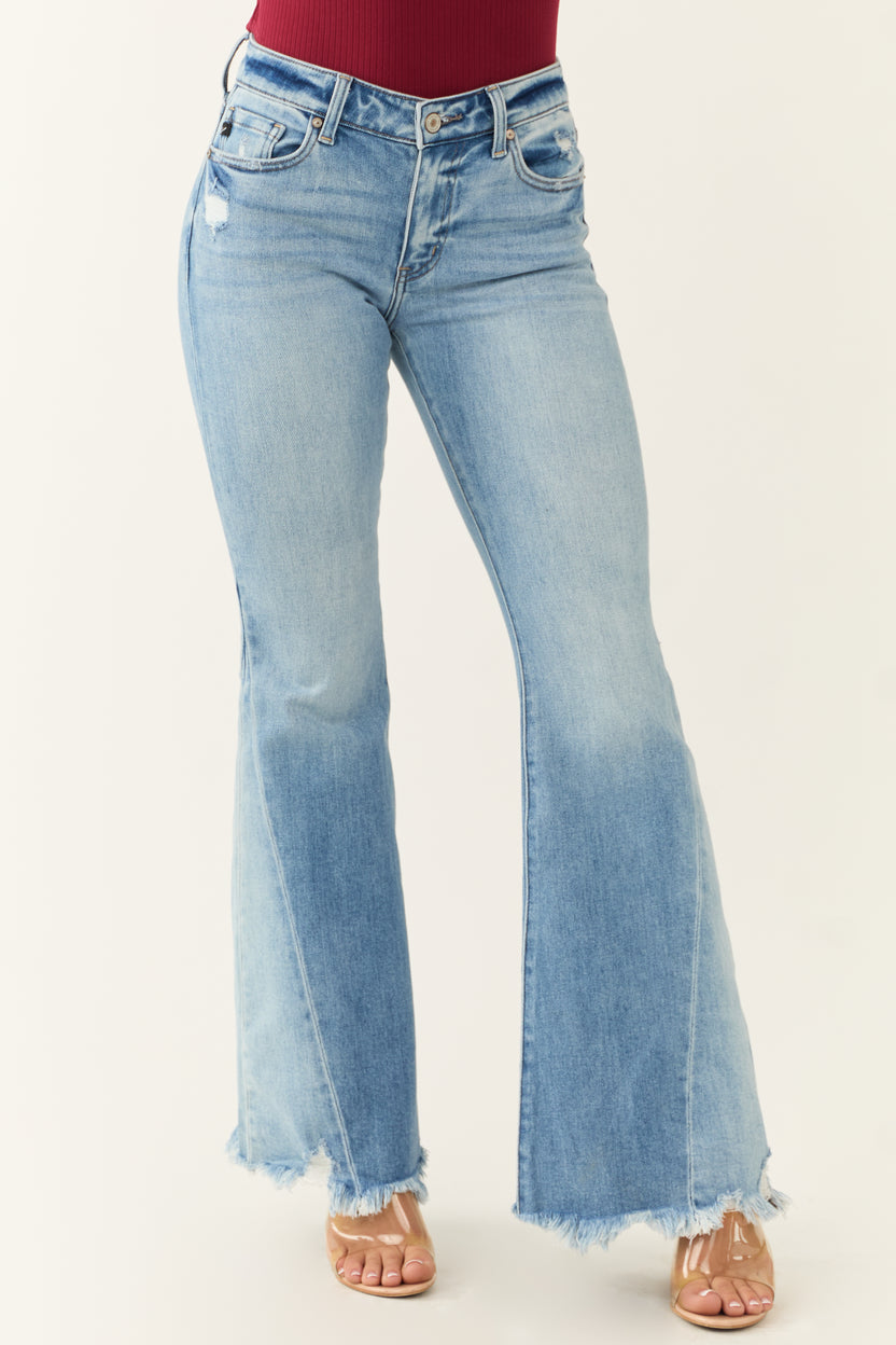 KanCan Medium Light Wash Sharkbite Hem Flare Jeans